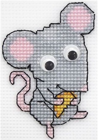 Мышь с сыром на пластиковой канве, набор для вышивания