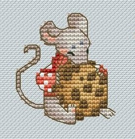 Мышь с печенькой, схема для вышивки
