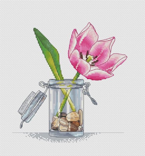 Тюльпан в банке, схема для вышивки