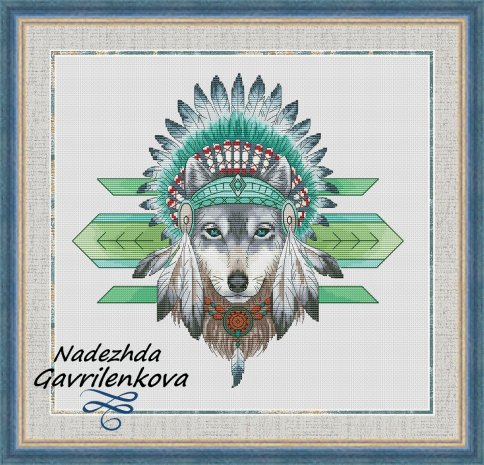 Индейский волк, схема для вышивки