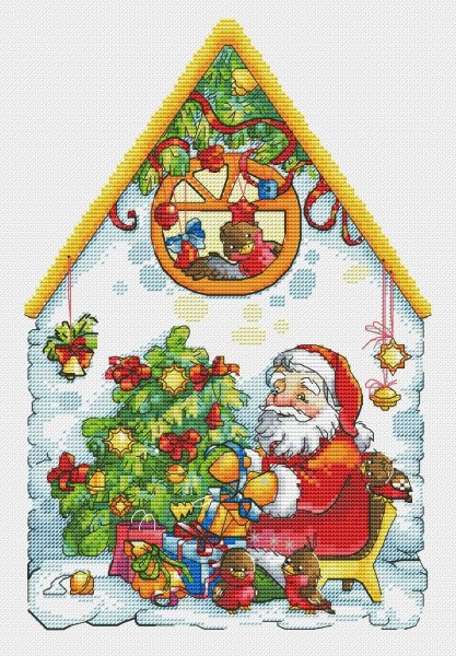 Новогодний домик Деда Мороза, схема для вышивки