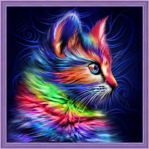 Разноцветный котенок, алмазная мозаика