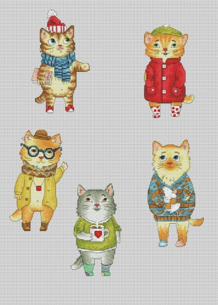 Уютные коты, схема для вышивки