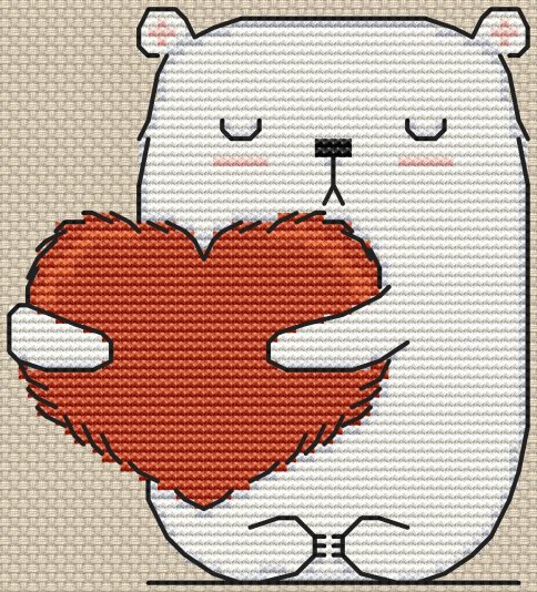 Медведь с сердцем, схема для вышивки