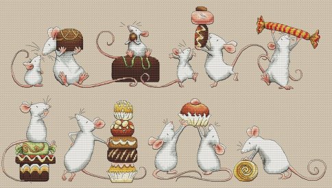 Мышки Шокоголики 3, схема для вышивки