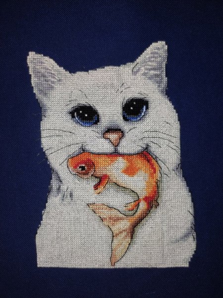 Котик с рыбкой. Версия 2.0, схема для вышивания