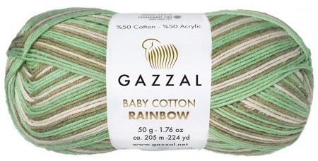 Пряжа Gazzal Baby Cotton Rainbow 50% хлопок, 50% акрил, 50гр/205м
