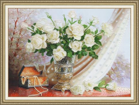 Белые розы, набор для вышивки бисером