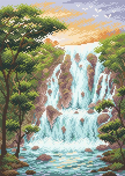 Крутой водопад, алмазная мозаика