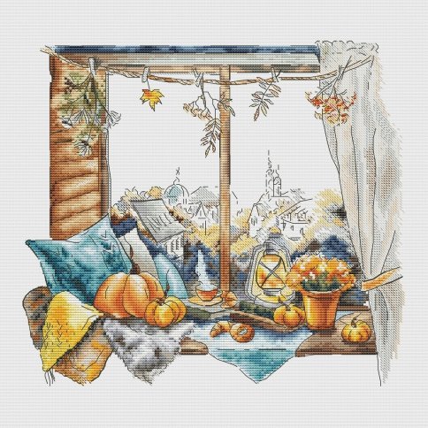 Окно в осень, схема для вышивания крестом