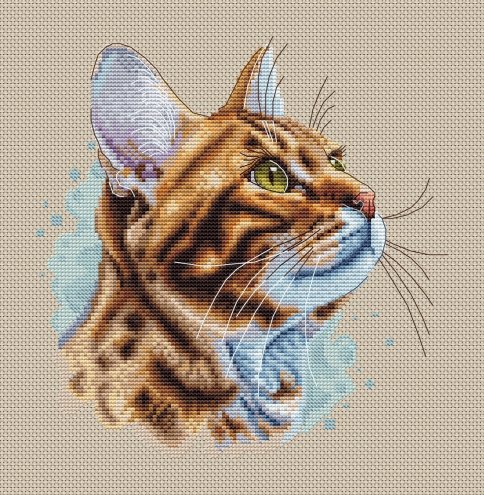 Бенгальская кошка, схема для вышивки крестиком