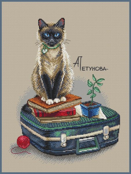 Кот-путешественник, схема для вышивки