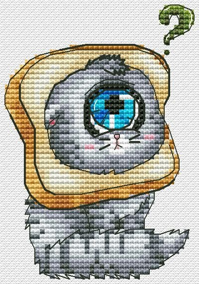 Котик циклопик бутерброд, схема для вышивки