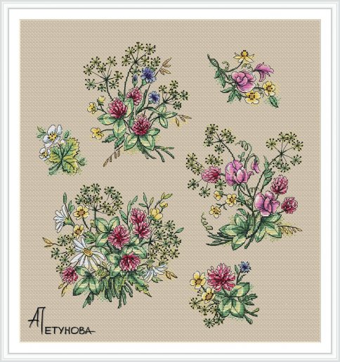 Семплер Полевые цветы, схема для вышивки