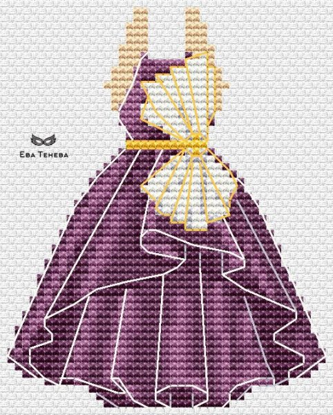 Платье с бантом лиловое, схема для вышивки