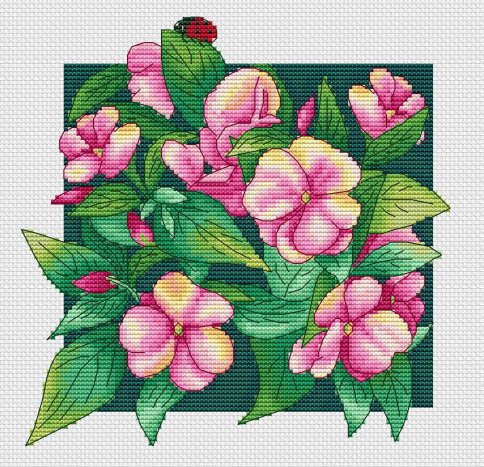 Розовые цветы, схема для вышивки