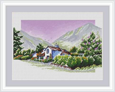 Английский домик в горах, схема для вышивки