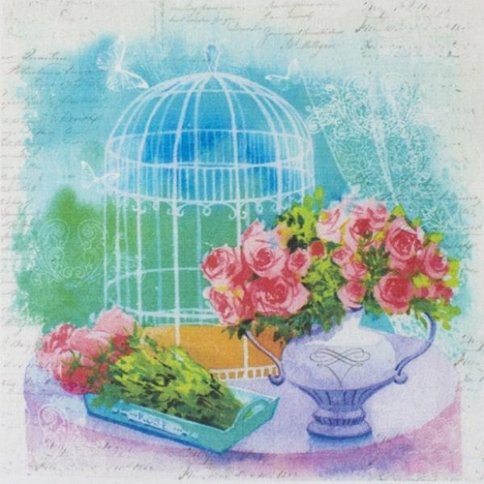 Купон с рисунком "Винтажная клетка с розами"