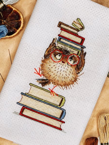 Птичка с книжками, схема для вышивки крестиком