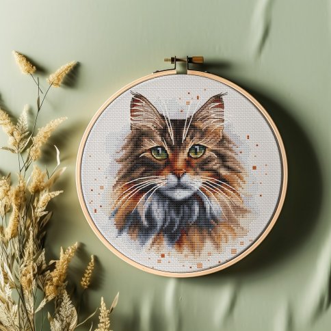 Норвежский лесной кот, схема для вышивки крестиком