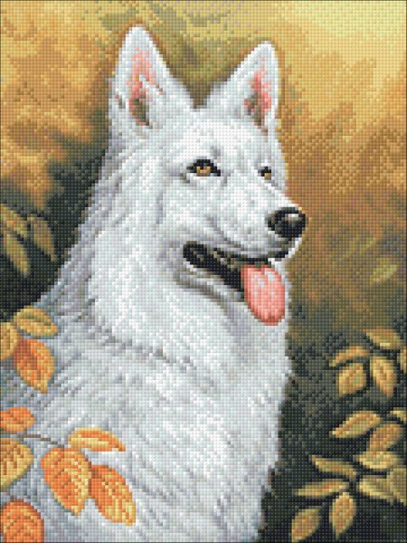 Белый пес, алмазная мозаика