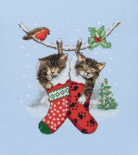 Рождественские котята, набор для вышивания