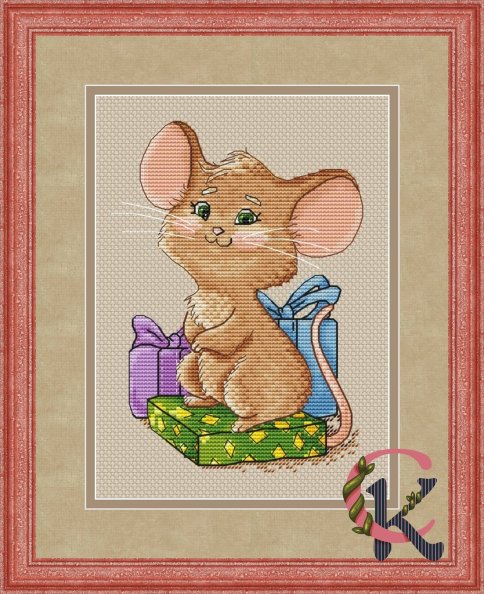 Мышонок с подарками, схема для вышивания