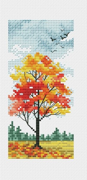 Осенний пейзаж дерево, схема для вышивания крестиком