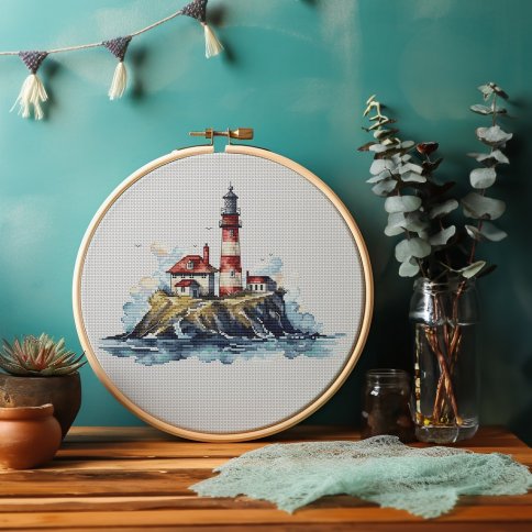 Остров с маяком, схема для вышивки