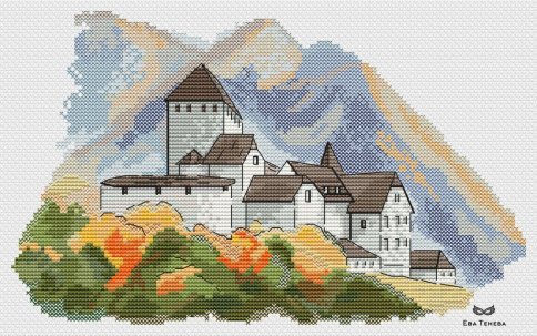 Осенний замок 3, схема для вышивания крестом