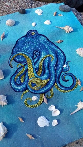 Blue Octopus, схема для вышивки