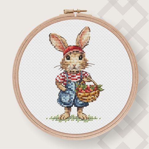 Кролик с корзинкой, схема для вышивания крестом