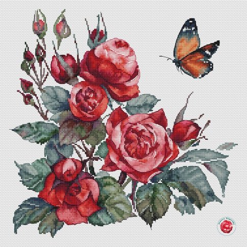 Розы и бабочка, схема для вышивания крестом
