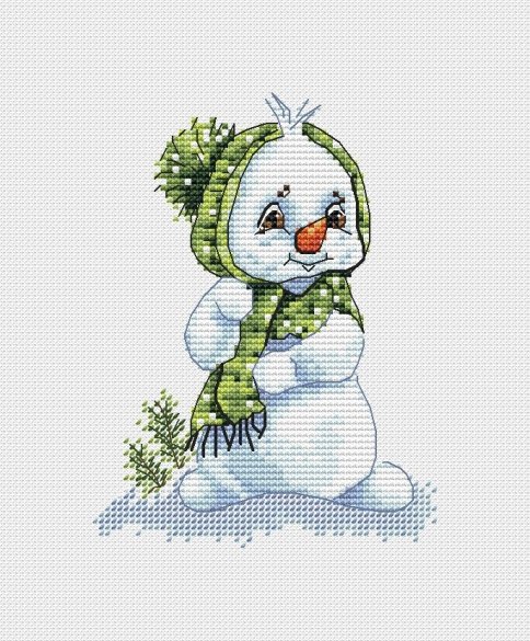 Снеговик, авторская схема для вышивки крестиком