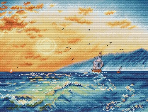 Морской пейзаж, схема для вышивания