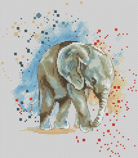 Акварельный слон, схема для вышивки