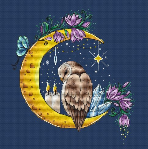 Лунная сова, схема для вышивки крестиком