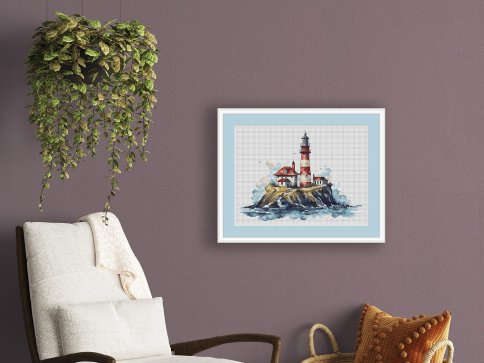 Остров с маяком, схема для вышивки