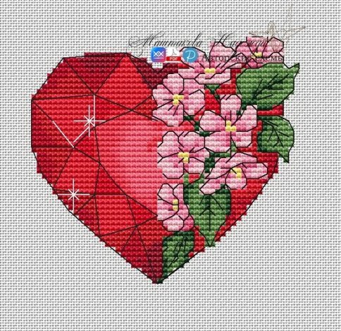 Сердце Рубин, схема для вышивания