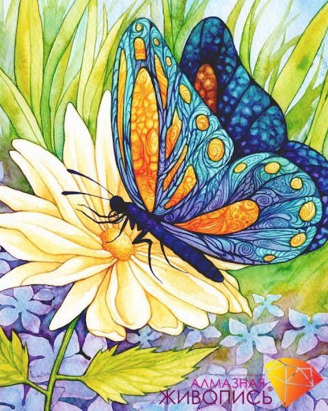 Бабочка и цветок, алмазная мозаика
