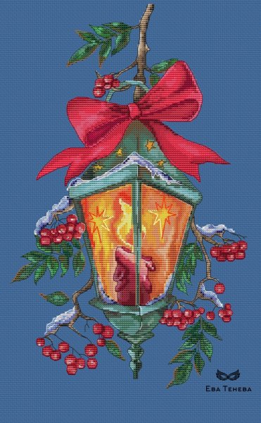 Рождественский фонарик, схема для вышивки