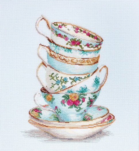 Бирюзовые чайные чашки, набор для вышивания