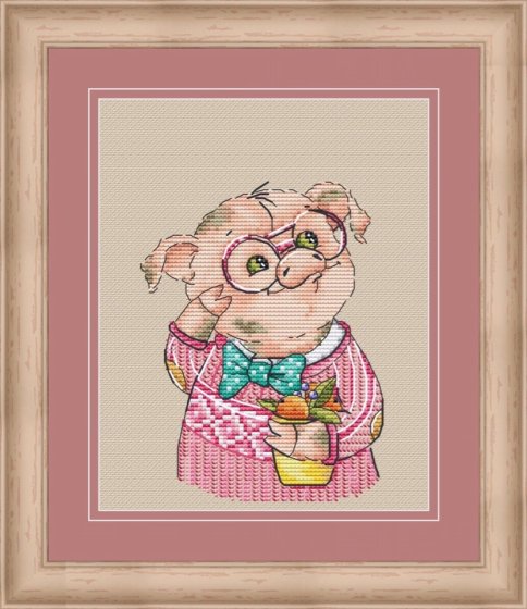 Хрюн в розовом свитере, схема для вышивки
