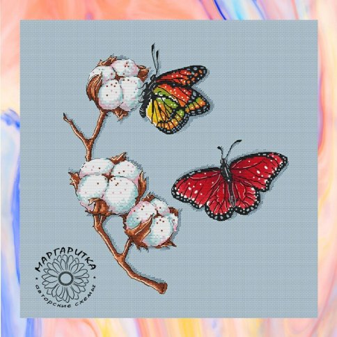 Хлопок с бабочками, схема для вышивки