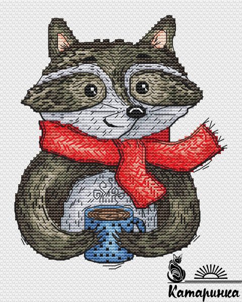 Енот в красном шарфе, схема для вышивки, арт. К-038 Катаринка | Купить  онлайн на Mybobbin.ru