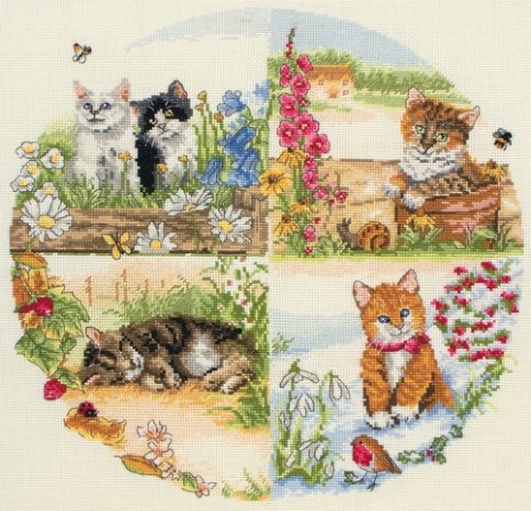 Коты и сезоны, набор для вышивания