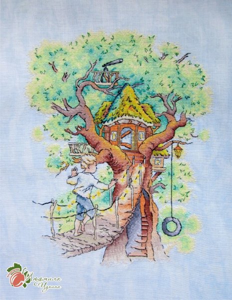 Домик на дереве, схема для вышивания