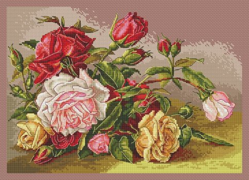 Винтажные садовые розы, схема для вышивки крестом