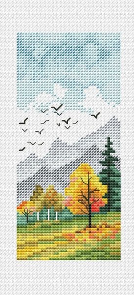 Схема для вышивки крестом цветная, Осенний лес, 30*42см