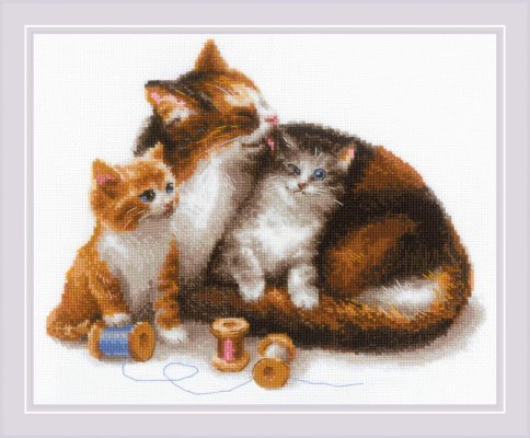 Кошка с котятами, набор для вышивания